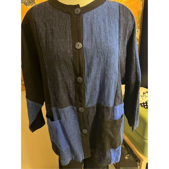 Vintage Sangam Women’s Medium Blue Black Cardigan Buttoned Sweater India - Picture 7 of 8